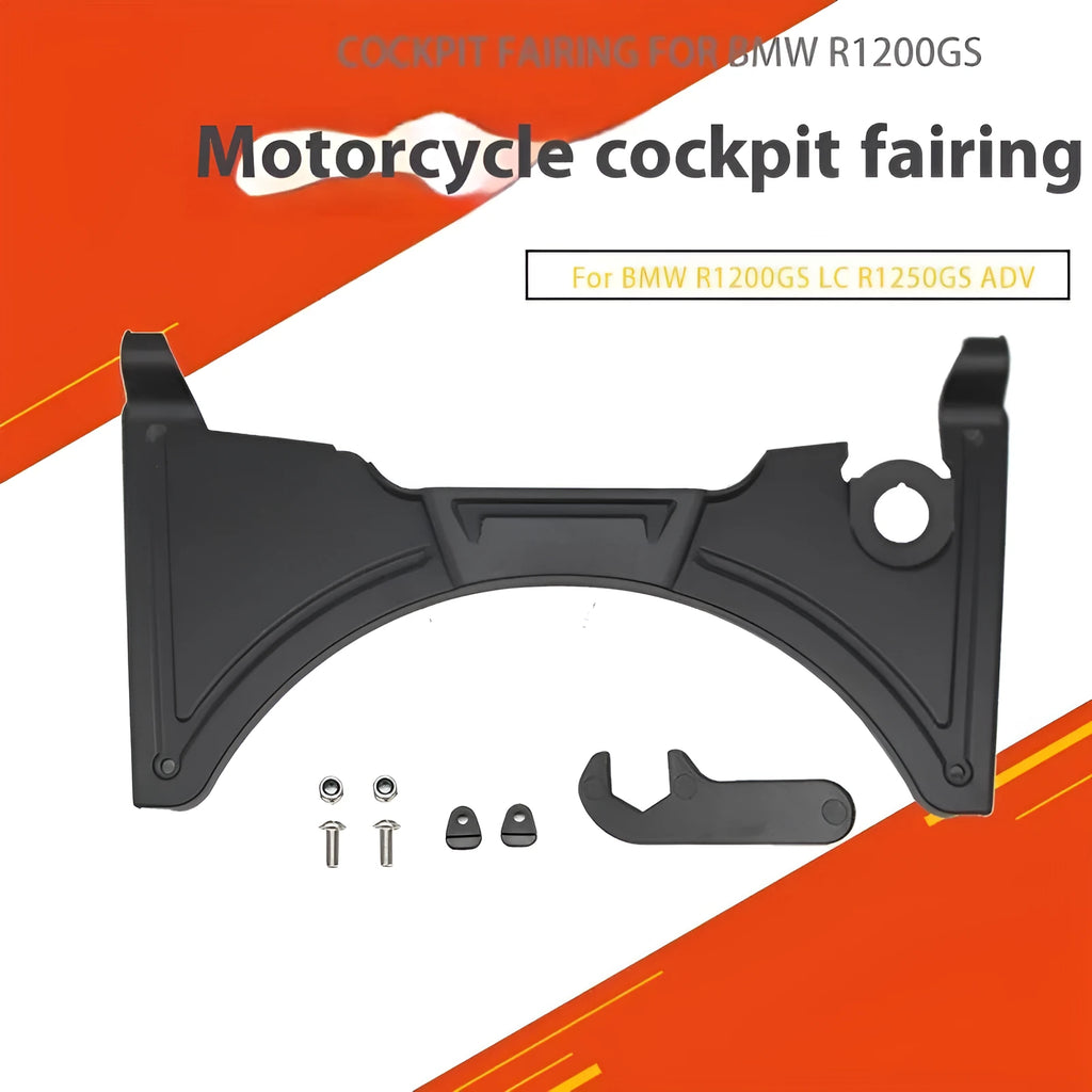 Black polycarbonate cockpit fairing kit for BMW R1250GS motorcycle with mounting hardware