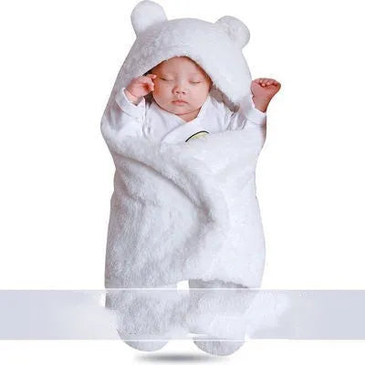 Baby newborn thickened out wrap swaddle sleeping bag in blue lamb wool, suitable for winter, size 0-3 months.