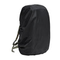 Army green waterproof backpack rain cover shown alongside a large hiking backpack.