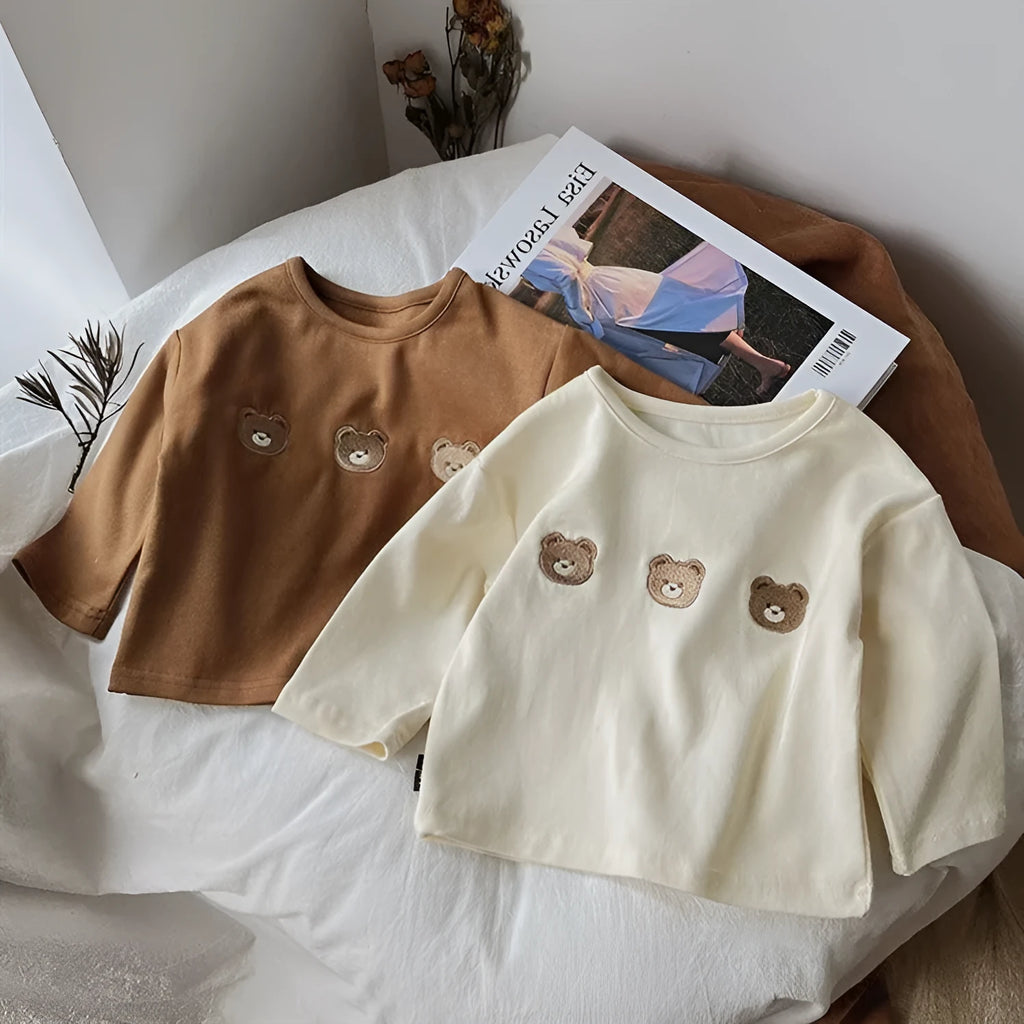 Babies' cotton long-sleeved T-shirt bottoming shirt for girls, apricot colour, autumn cartoon top