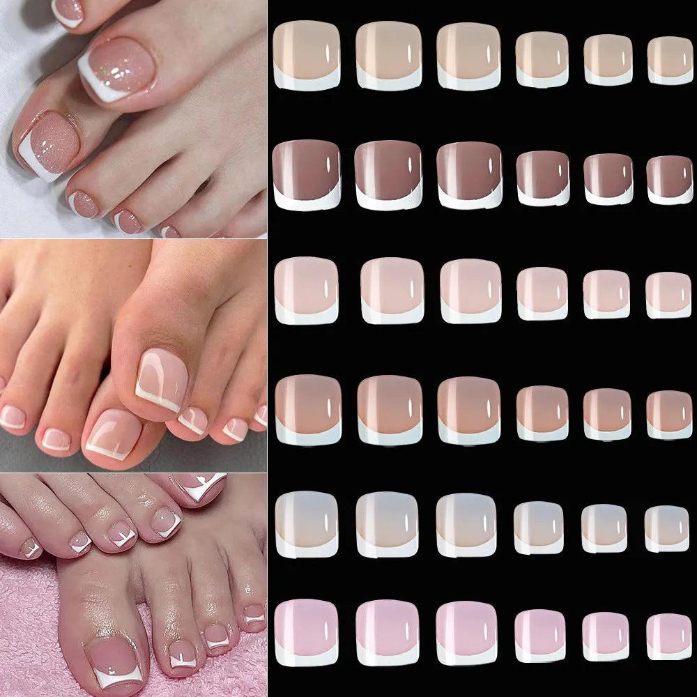 120 piece box of nude square artificial nail tips with French white edges in assorted shades