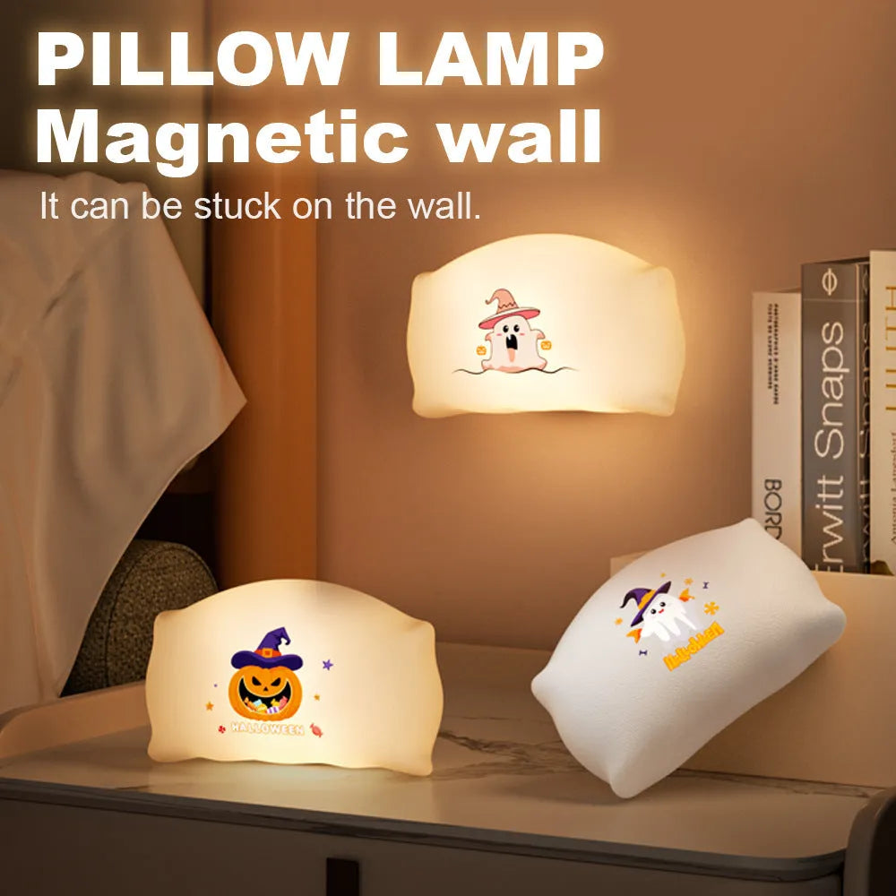 Cartoon Halloween doll table lamp in magic ghost colour, showing USB-C port and warm light glow.
