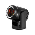 Black and white 12V portable car heater with three temperature settings for defrosting vehicle windscreens