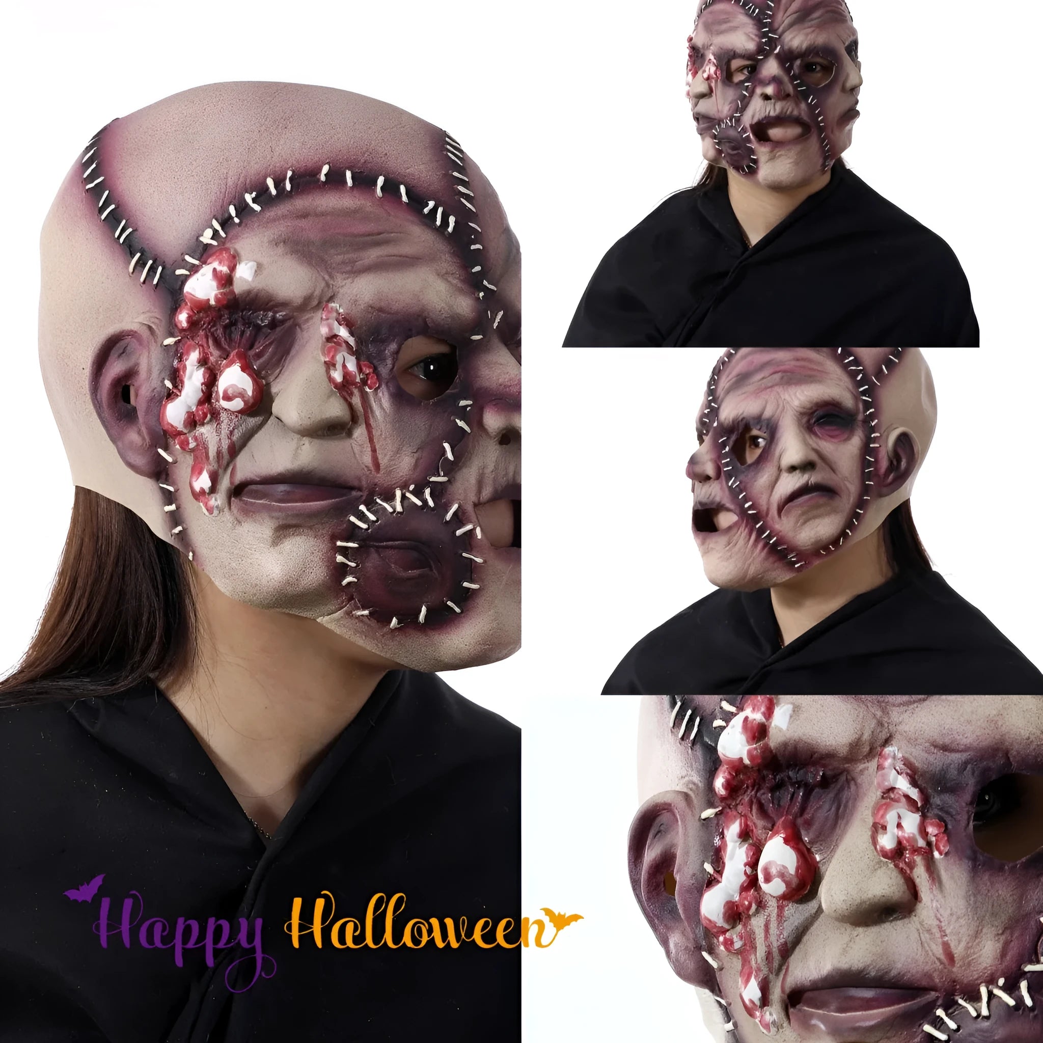 Three-sided grimace horror Halloween mask in natural latex for adult costume parties