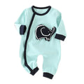 Baby cotton long sleeve romper with diagonal button closure in blue house print