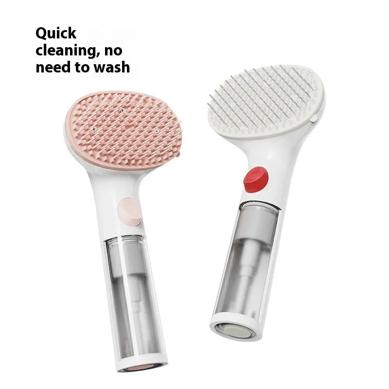 3-in-1 pet steam brush with adjustable comb, available in White Pink and White Red colours, for dog grooming