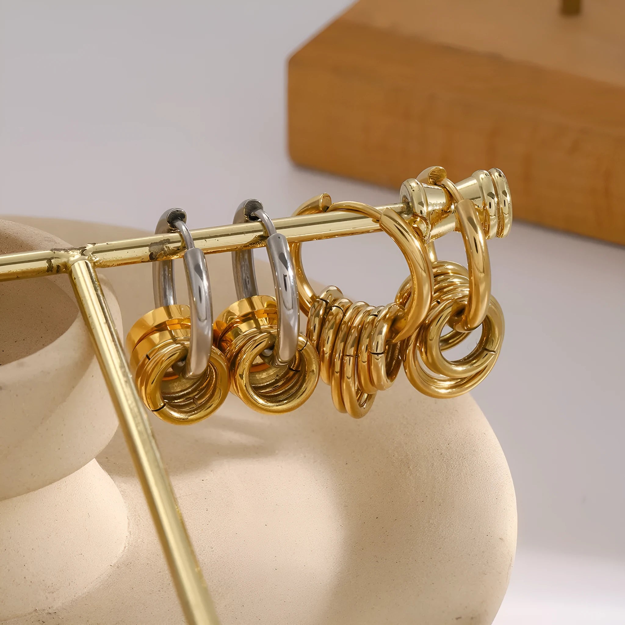 Stainless steel ins style earrings with electroplated colour finish in JDE2405019