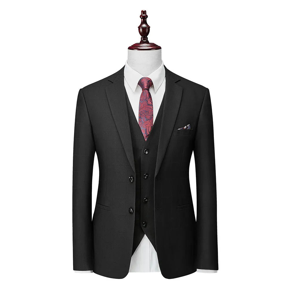 Men's three-piece plaid business casual suit with vest in slim fit design