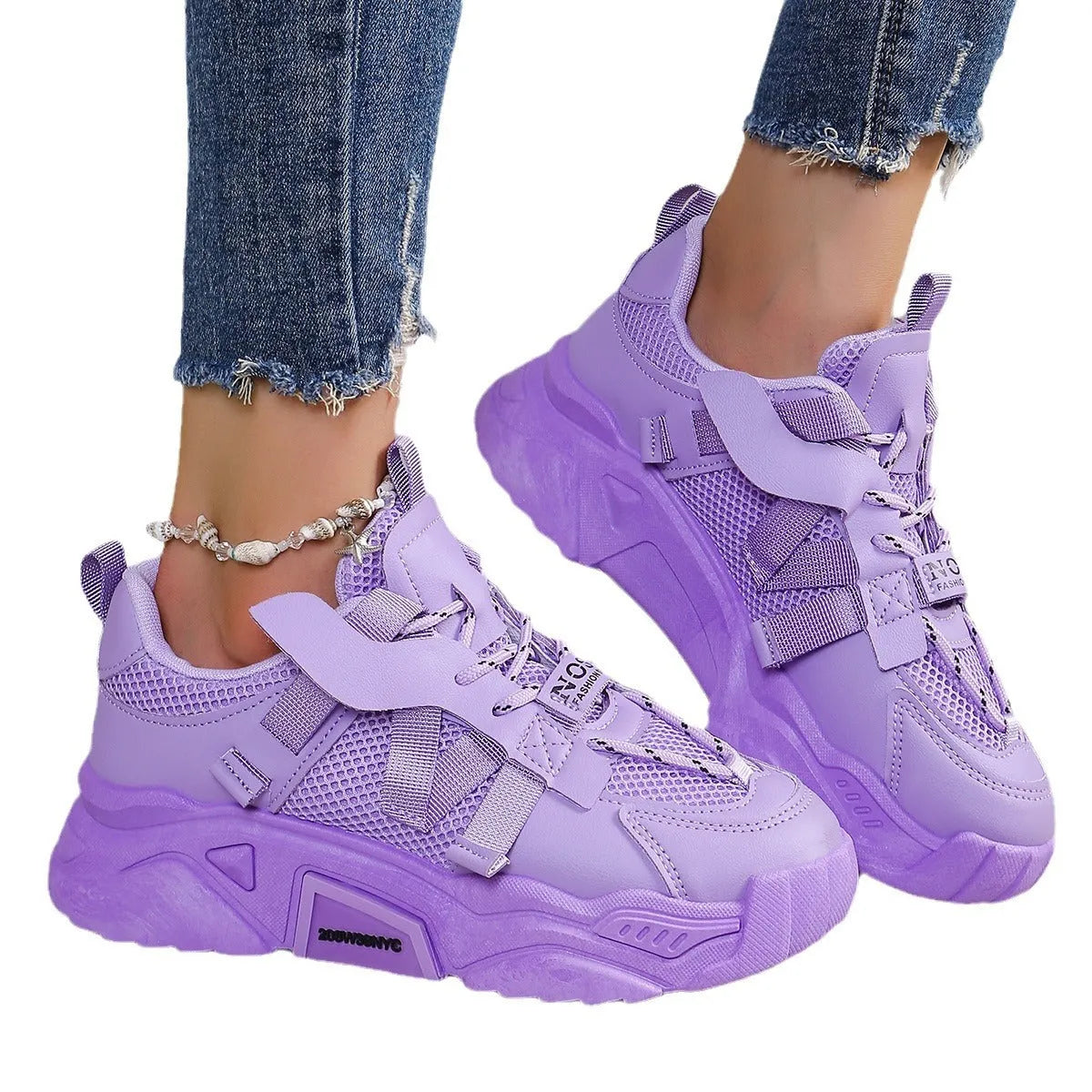 Women's animal pattern platform mesh sneakers in five colours with front lace-up closure