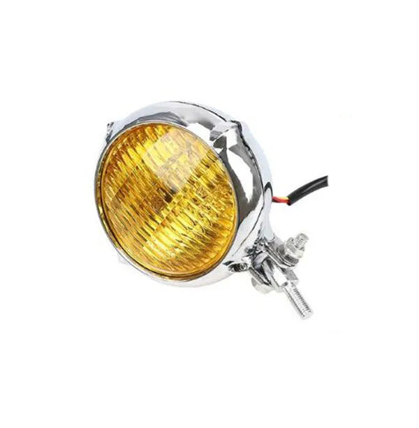 Black electroplated Harley motorcycle headlights with 8cm aluminium housing and yellow halogen bulb
