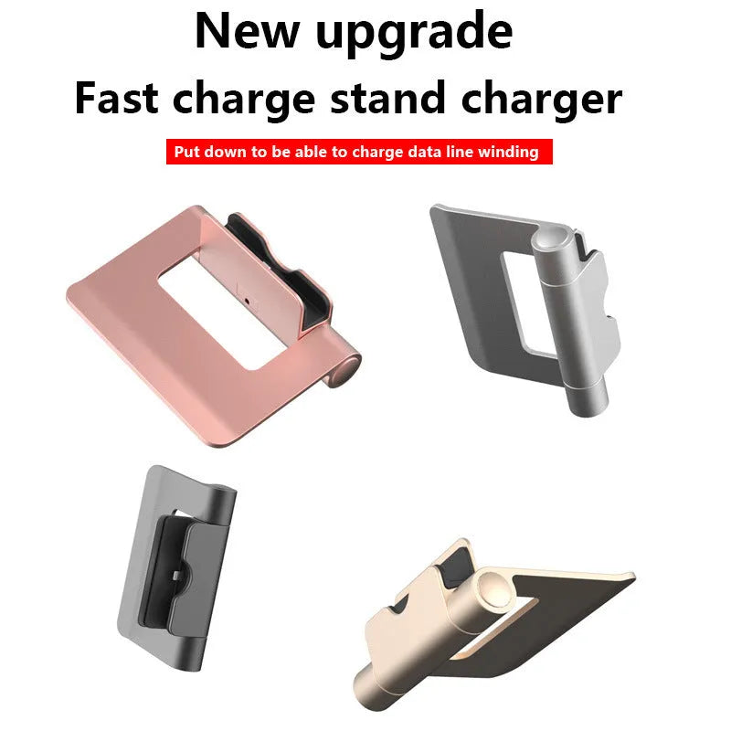 WQ26 desktop charger stand for mobile phones in black, compatible with iPhone, MicroV8, and Type C cables