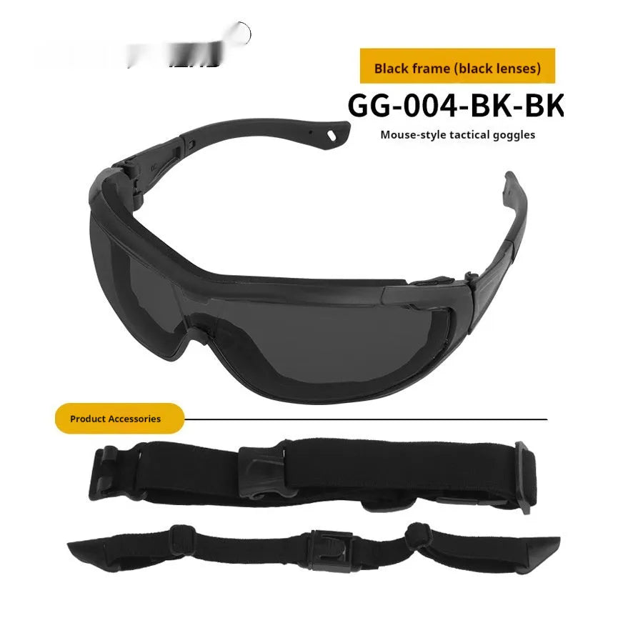 Outdoor fishing sand-proof goggles with plastic full rim frame, transparent lens, sports style, available in black mud army colour