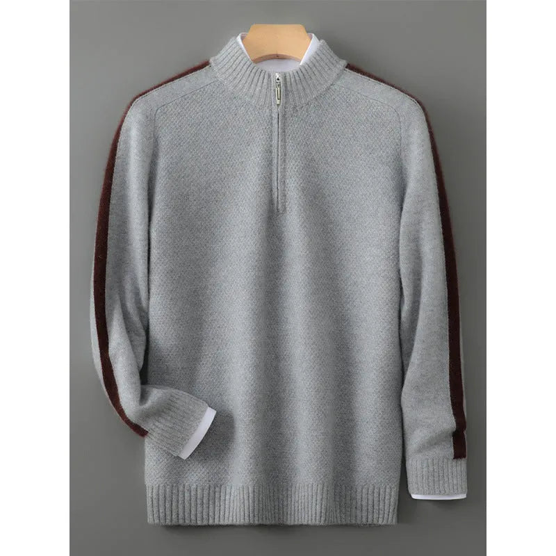 Half-height zip round neck sheep wool sweater in slim fit available in four colours