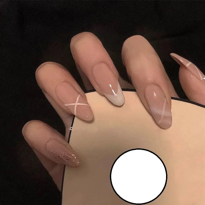Head matte frosted almond shape false nails in multiple colours including Black and Leopard print, 24 pieces with glue