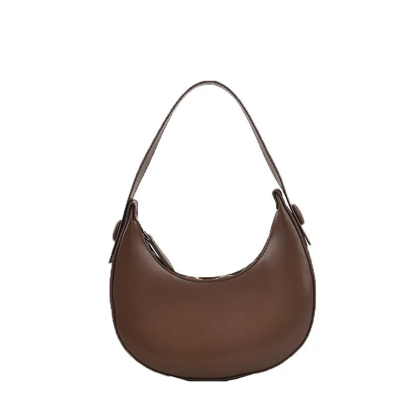 Retro-style women's dumpling-shaped shoulder bag in PU, shown in one of four colours.