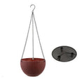 Plastic hanging basket planter with chain in one of seven colours: black, blue, bronze, green, grey, red, or white.