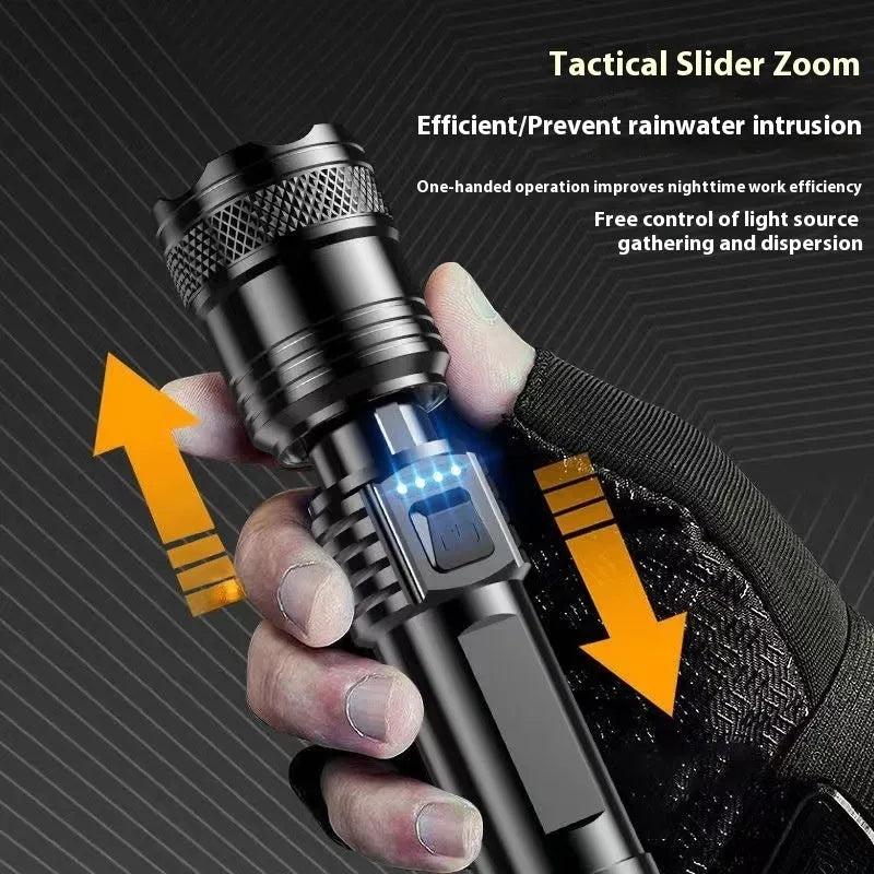 Power torch portable rechargeable super bright LED searchlight 500-metre range telescopic zoom IP55