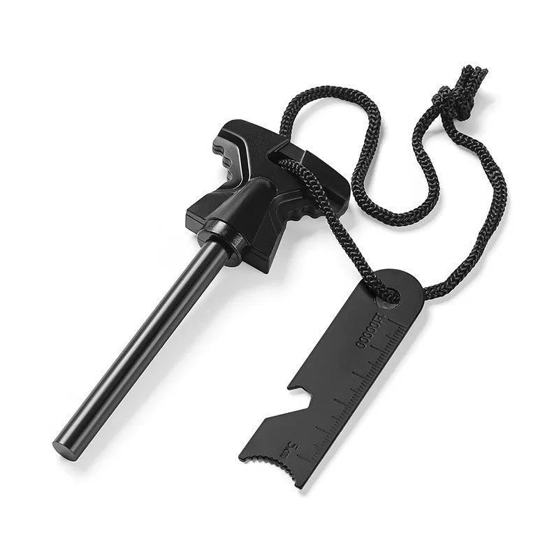 Butterfly-shaped stainless steel survival tool with bottle opener, dimensions 117mm by 43mm.