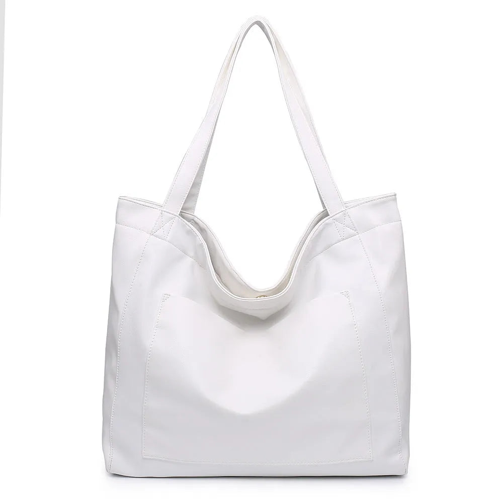 Large capacity oil wax PU tote bag for women in retro style, 40x13x32cm, brown colour