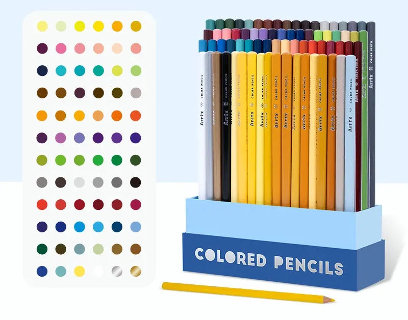 Boxed set of 72 coloured art pencils with basswood casings for drawing and sketching.