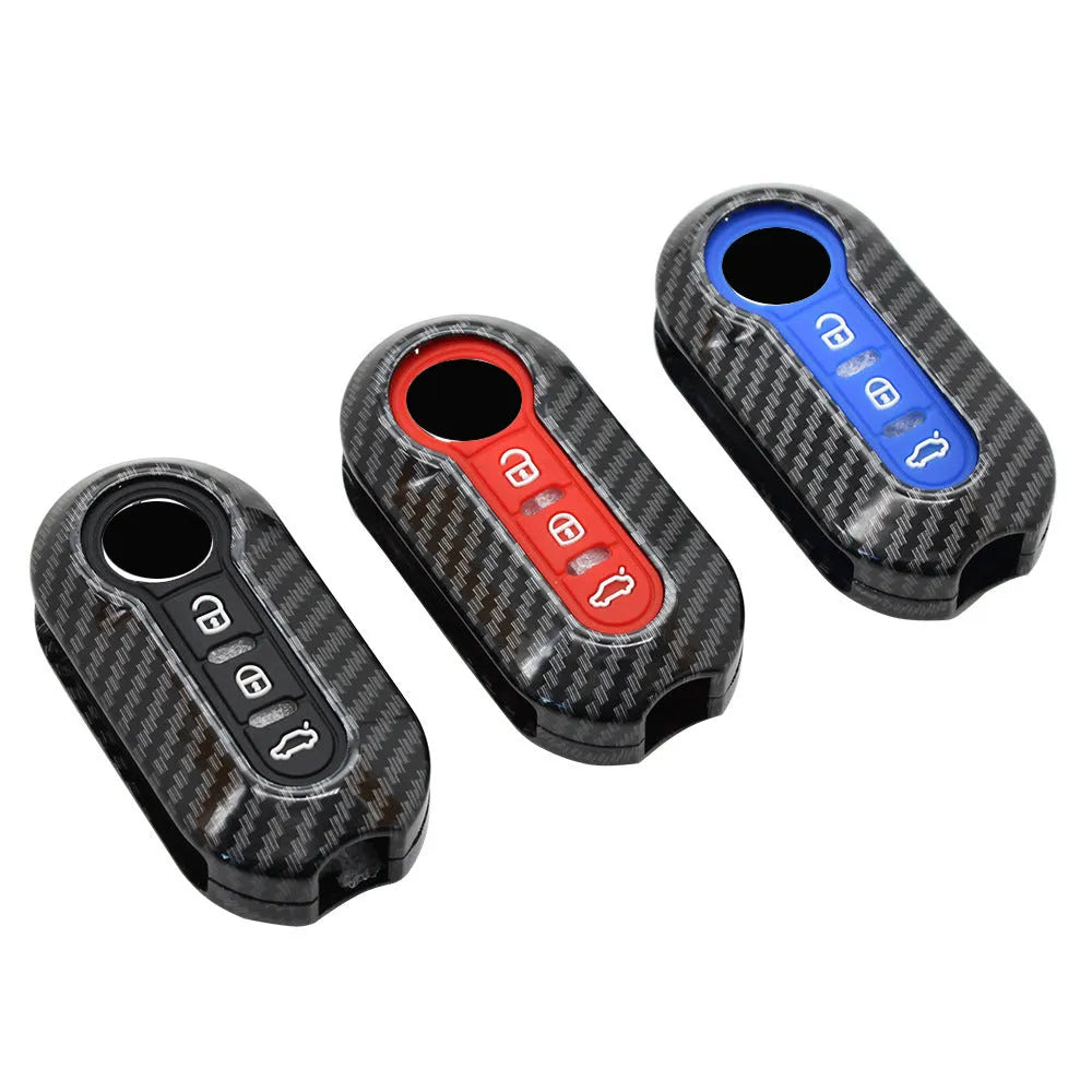 Fiat 500 Boyue Ottimo Viaggio ABS key case with carbon fibre pattern in black, red and dark blue colours