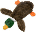 Green plush duck dog toy with stuffless design and two squeakers