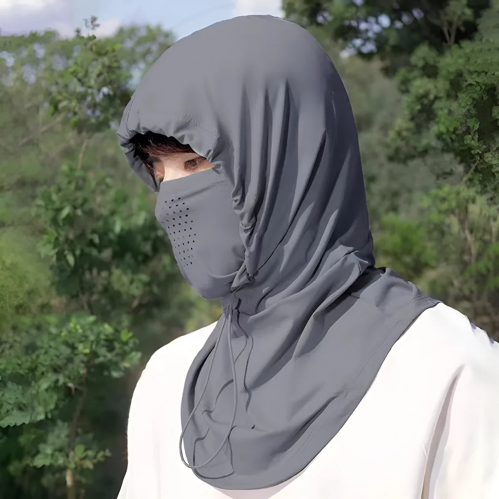 Sun protection ice silk hat scarf neck mask in black, ear-hanging bandana style with nylon fabric