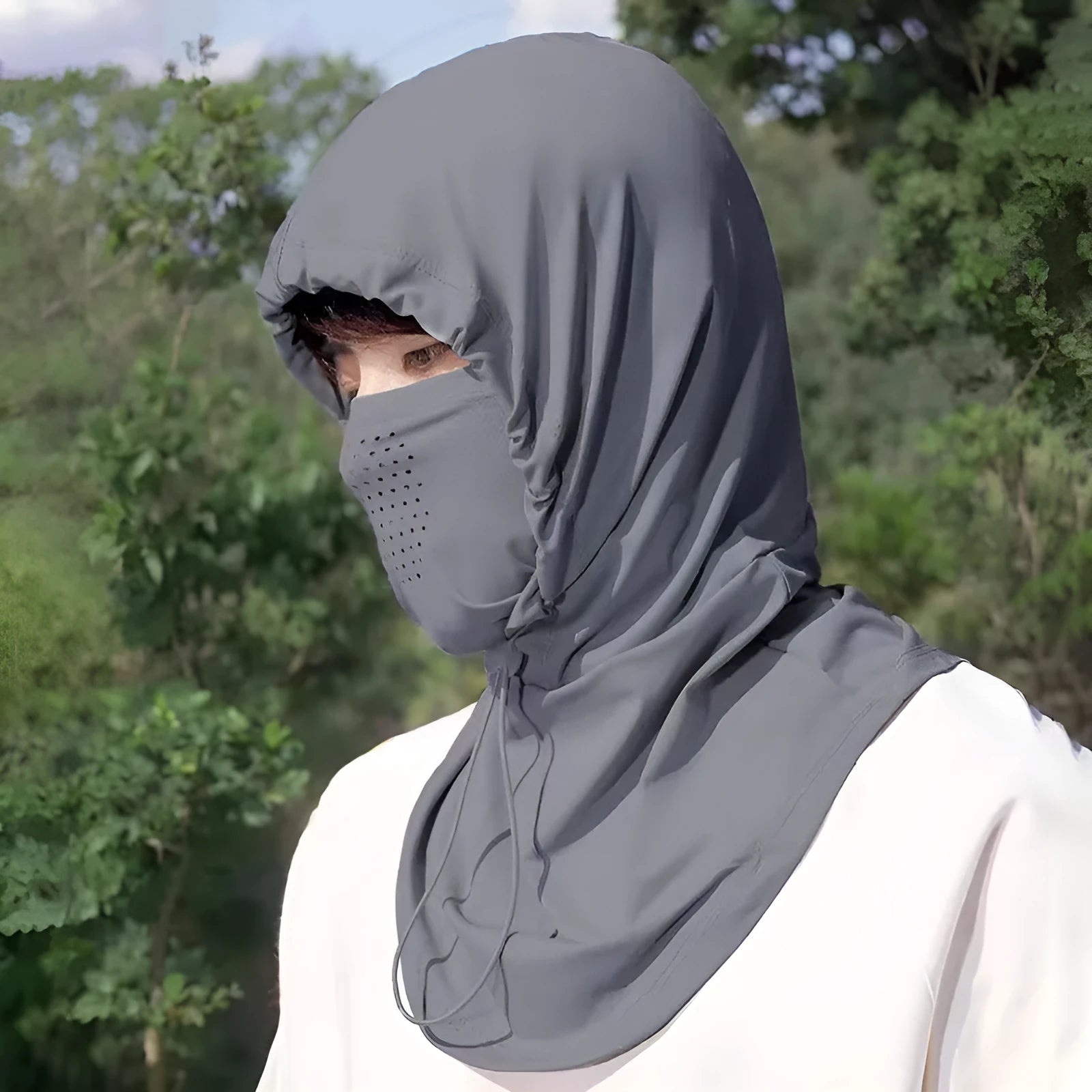 Sun protection ice silk hat scarf neck mask in black, ear-hanging bandana style with nylon fabric