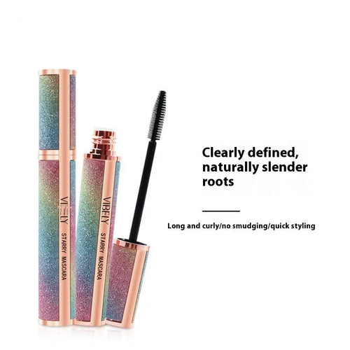 Black 4D waterproof mascara tube with brush for long, thick, curled lashes