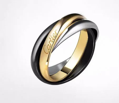 A silver couple ring with a full diamond band on a finger, showing geometric shape and personalised text engraving.