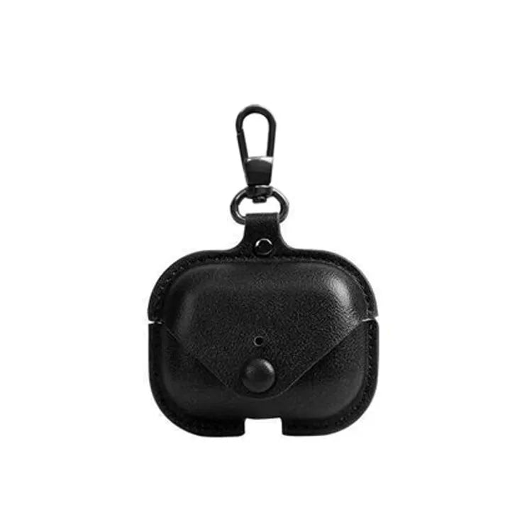 AirPods Pro protective leather case in hot-pressed PU material showing precise dimensions and multiple pattern options