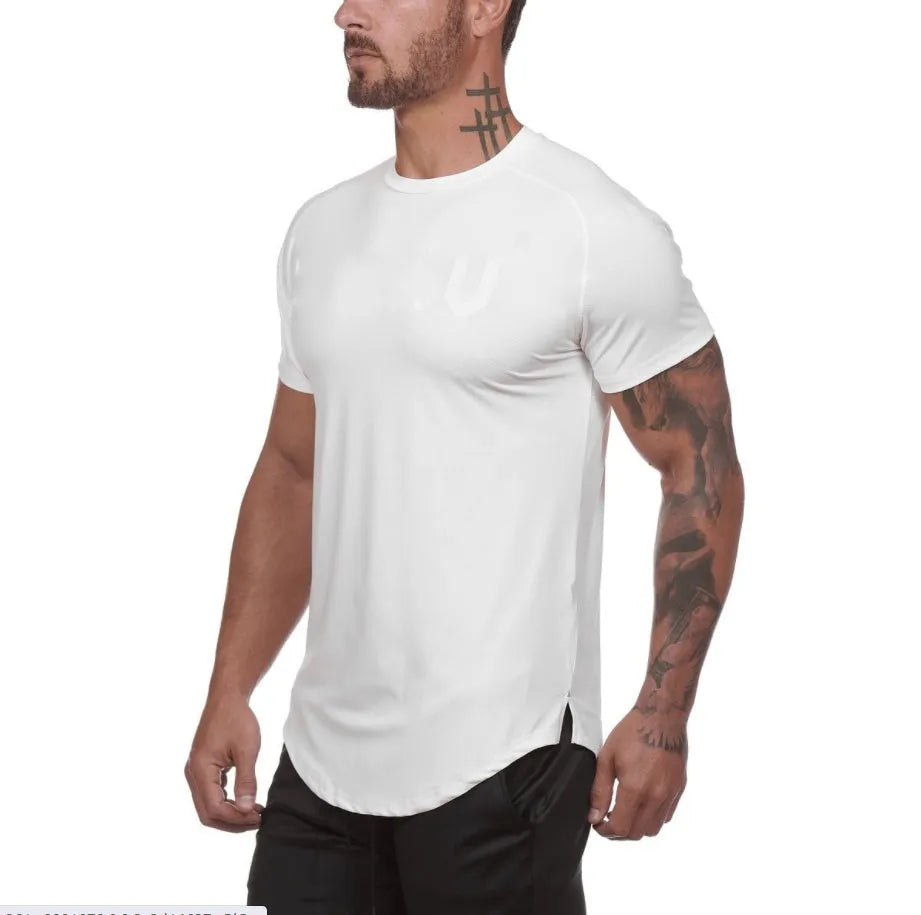 Men's cotton-spandex fitness shirt in multiple colours with optional letter print design