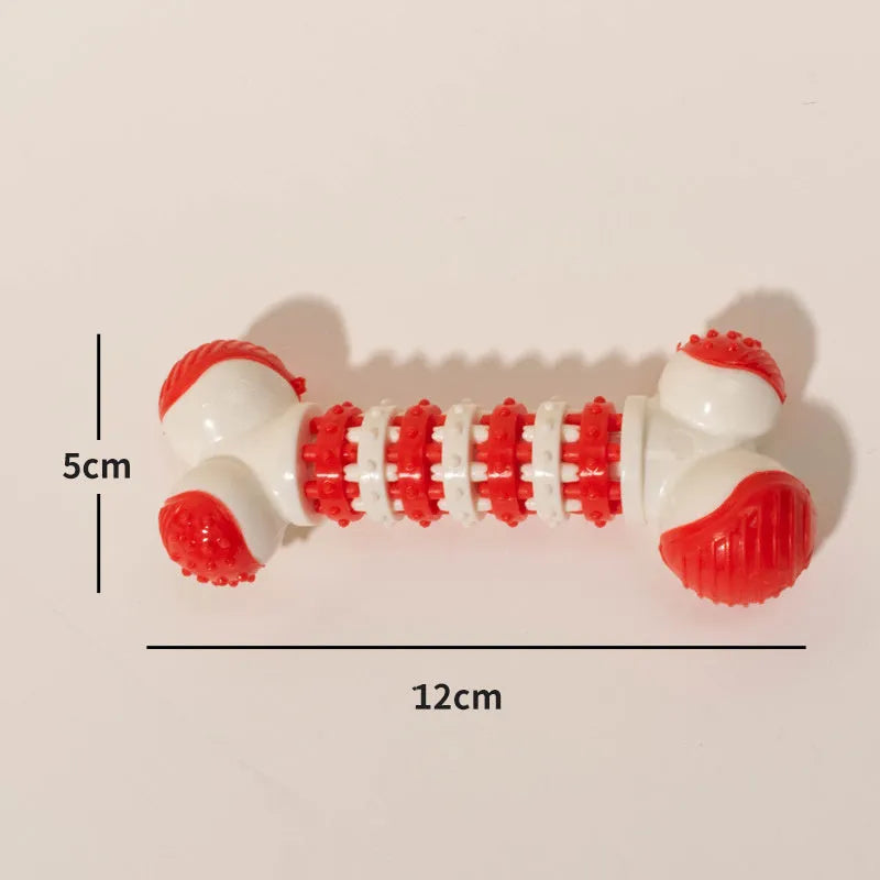 Blue bone-shaped interactive dog chew toy with hollow treat compartment for small breed dogs.