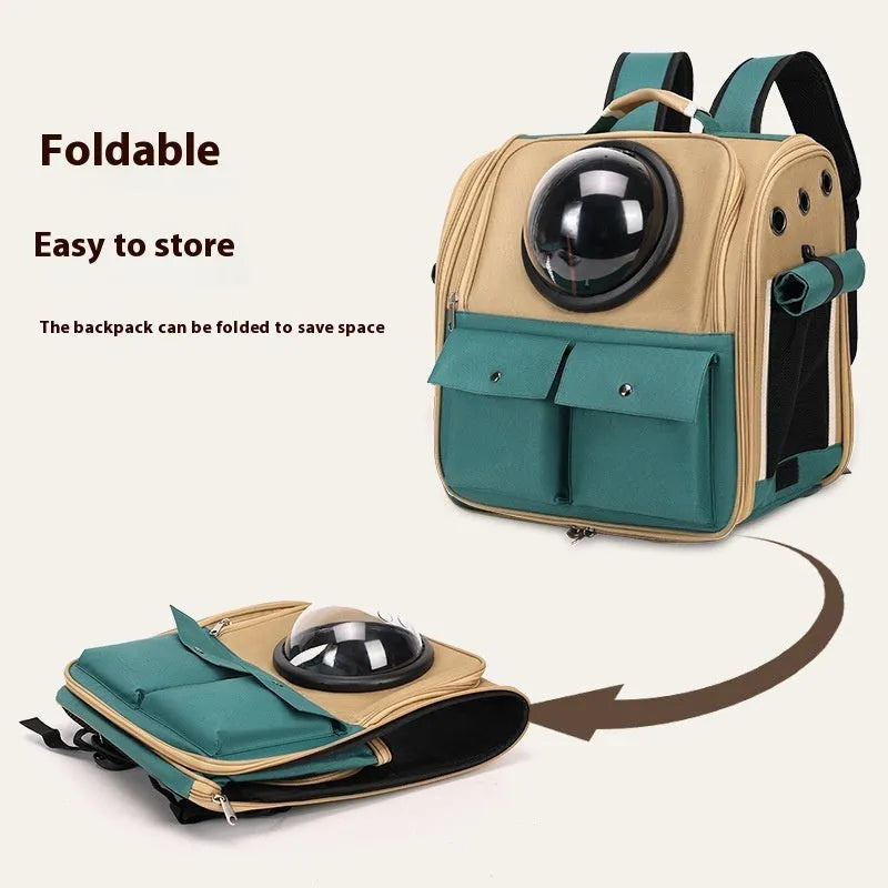 Cat space capsule backpack in solid colour, polyester, for cats up to 7kg, portable pet carrier