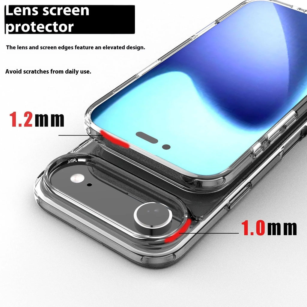 Transparent magnetic phone case for iPhone 17 series models on a table.