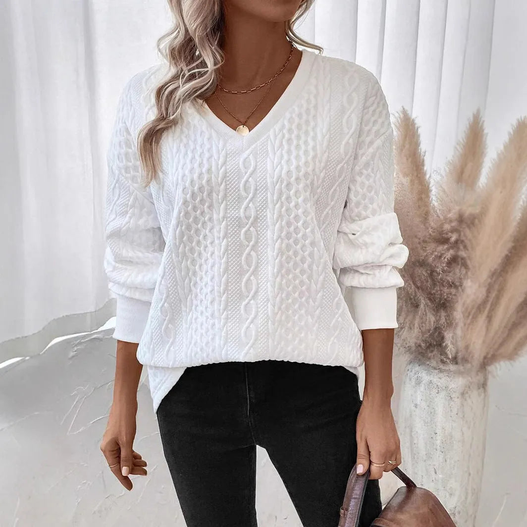 Milky white loose fit long sleeve T-shirt with 3D pattern detail in Japanese Korean casual style