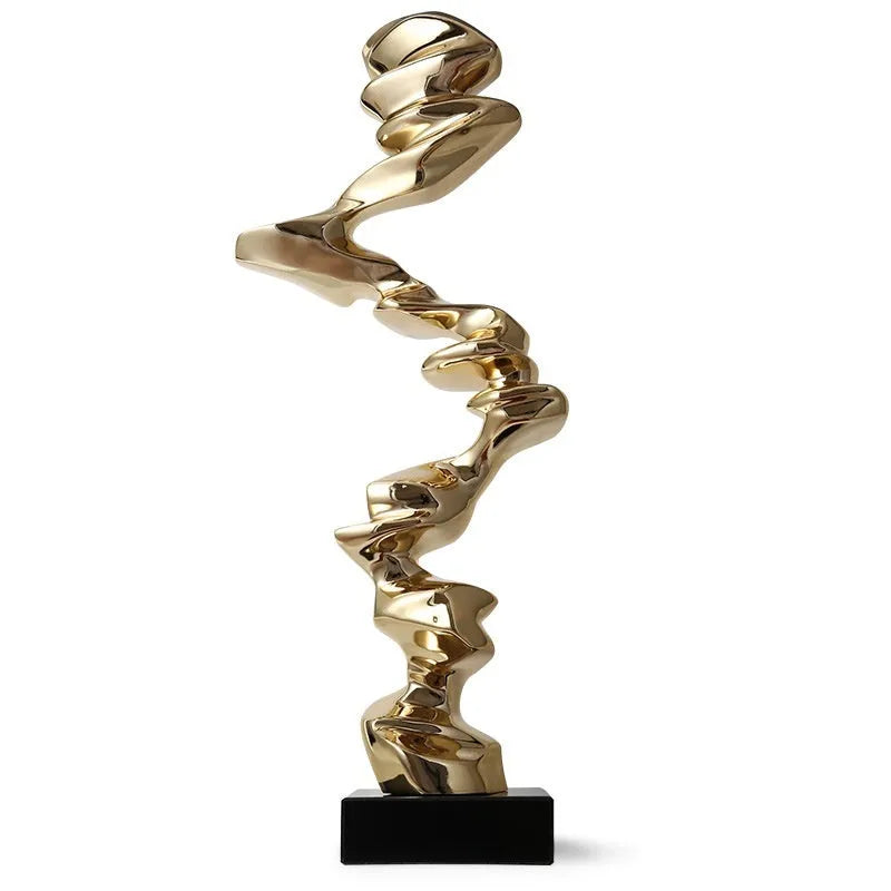 Modern abstract still life ornament made from plastic and natural resin in bright gold, silver, or blue
