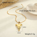 Geometric double heart pendant necklace with snake bones chain in stainless steel, gold tone and steel colour options