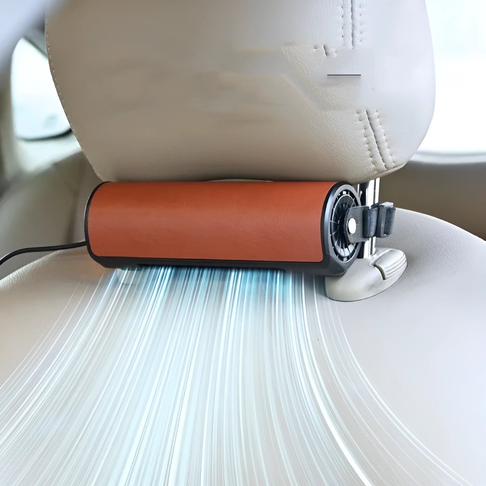 Ventilated rear bladeless car mounted fan with USB cable and three-speed controls