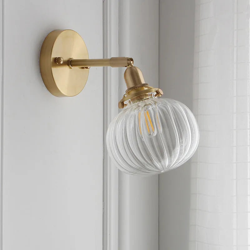 Pumpkin-shaped glass wall lamp for living room or bedroom with water ripple transparent glass finish