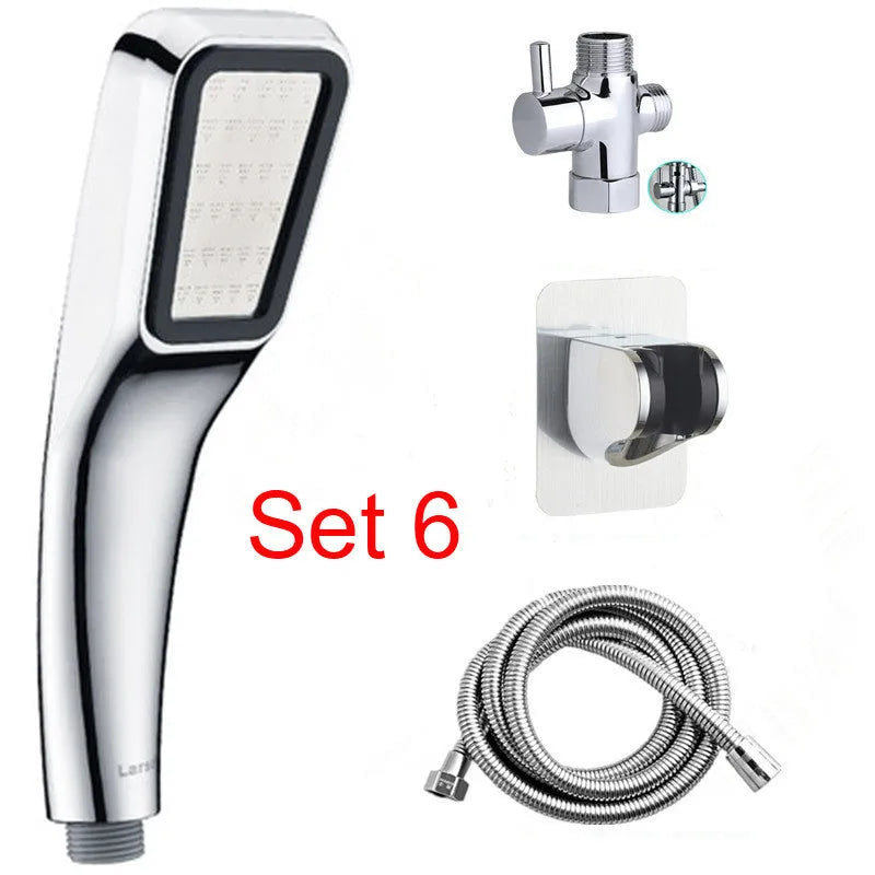 Orange hand-held pressurised shower set with rain function spray option