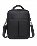 Black Oxford fabric men's messenger bag with shoulder strap showing dimensions