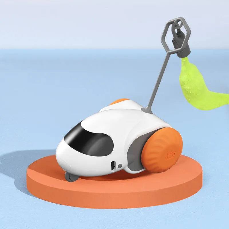 Gravity intelligent electric running car toy for cats in light grey blue colour with Type-C charging port
