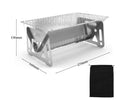 Large stainless steel folding barbecue oven with storage bag for outdoor use.