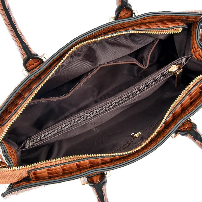 Women's retro crocodile pattern PU shoulder messenger bag in khaki colour