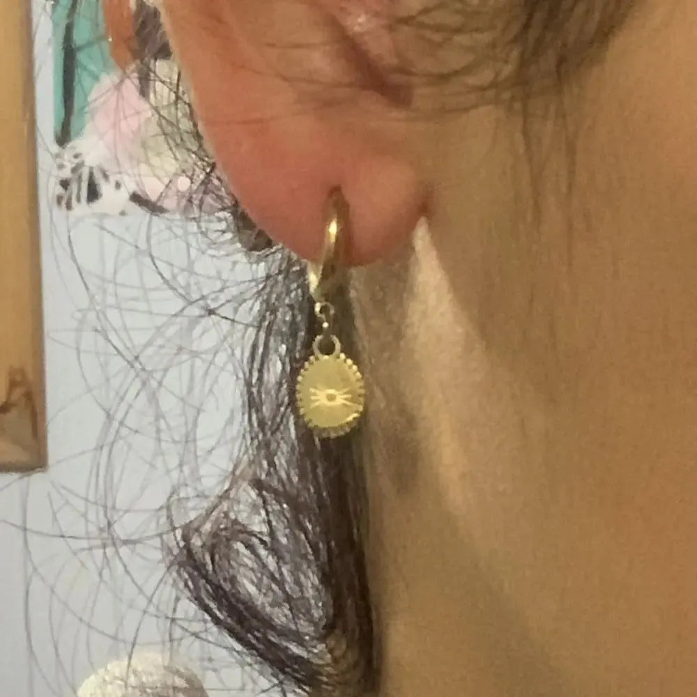 A pair of women's stainless steel geometric ellipse ear studs in colour XY-EH005.