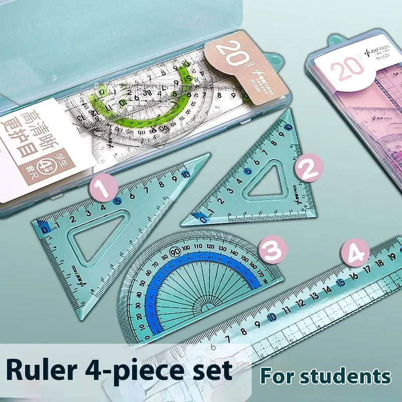 Youpai transparent acrylic drawing ruler sets with square protractor for geometry