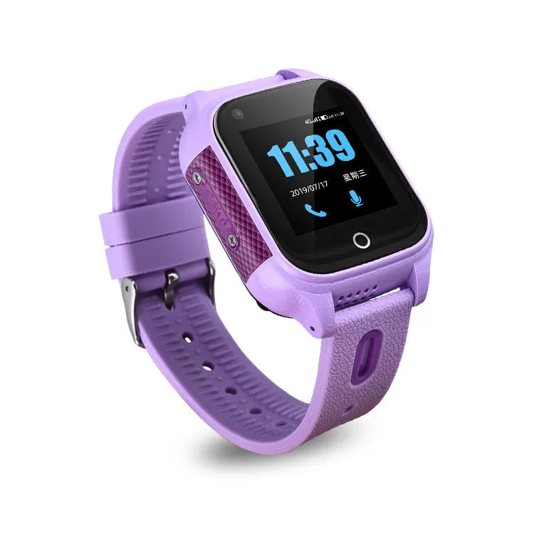 4G Netcom student smart watch with 1.30-inch IPS HD screen, PC ABS body, touch operation, wrist strap, in black/pink/purple