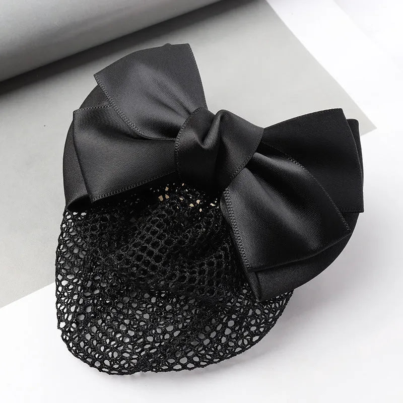 Professional hair clip headdress with flower bow net pocket in multiple colour variations