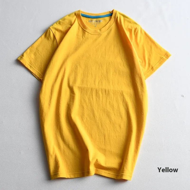 Men's solid colour combed cotton t-shirt with round neck and short sleeves